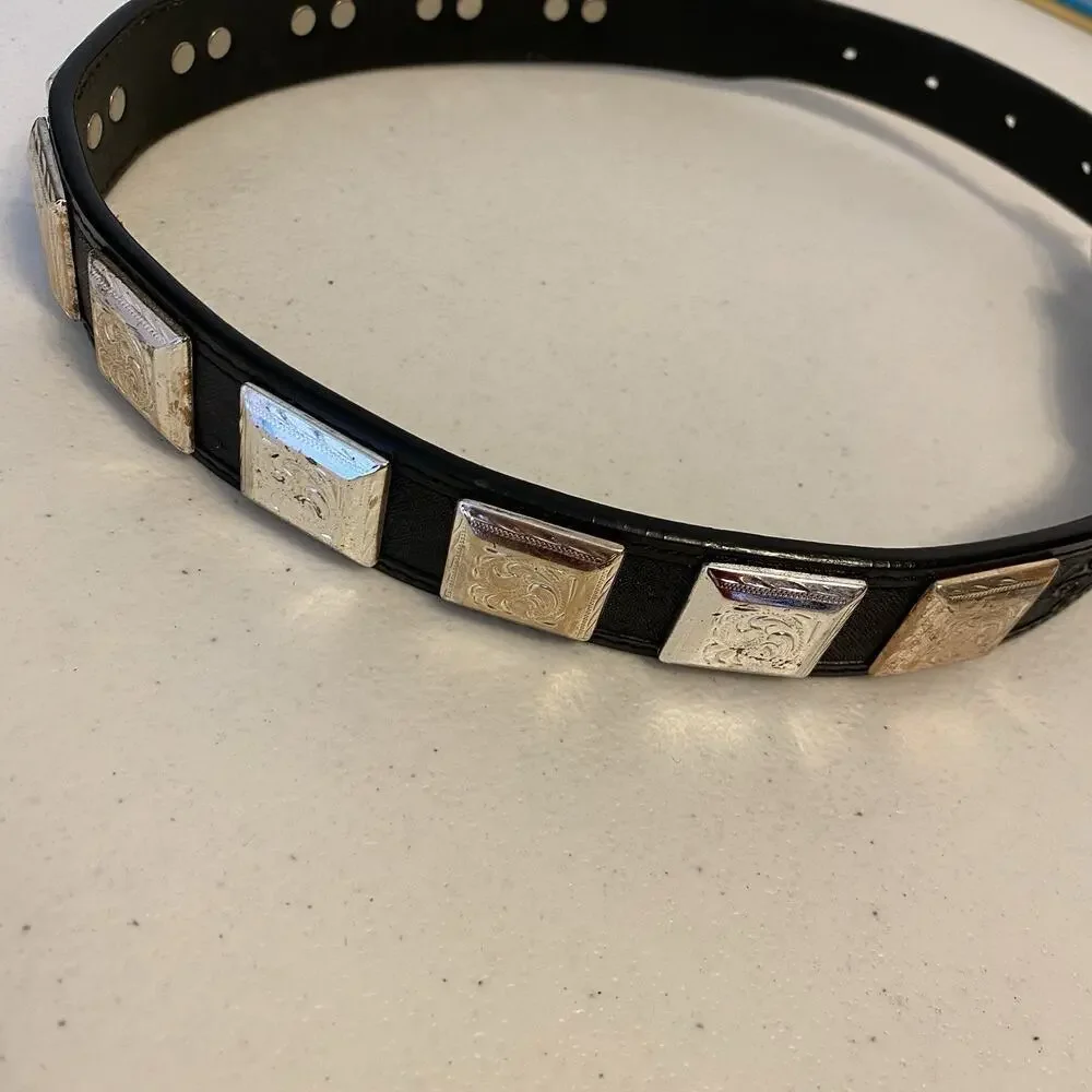 Ranger Belt Company Genuine Handtooled Leather Belt 26 WB341 Black Silver Accent